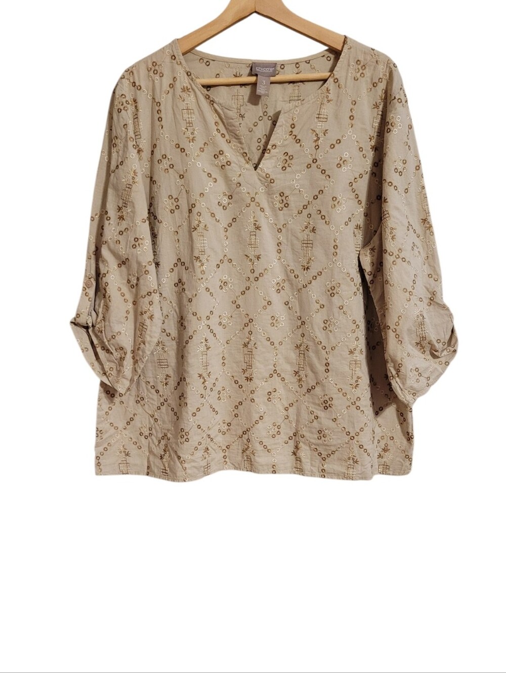 Chico's Beige Embroidered Boho Blouse
